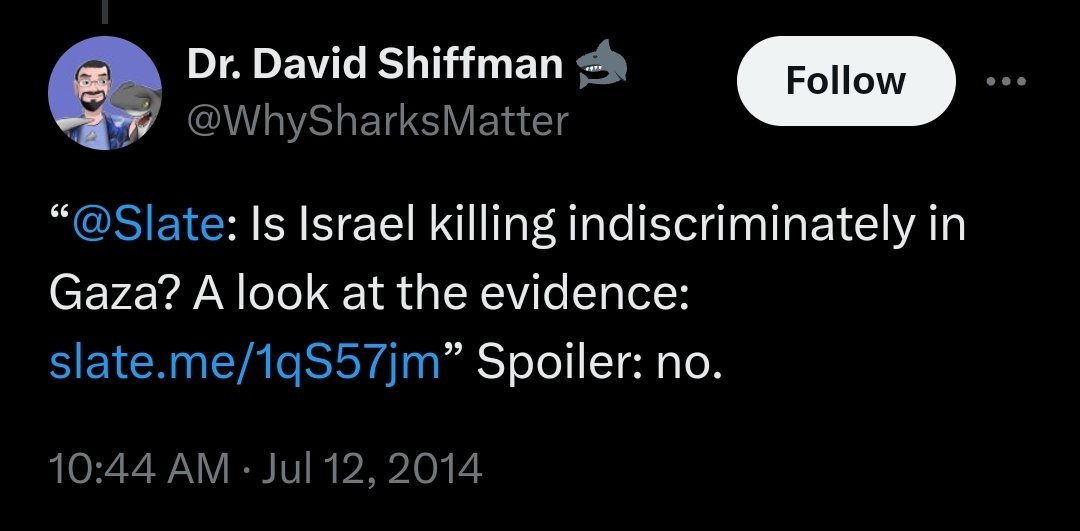 Was wondering why this guy blocked me right after I was like 'how come none of the big SciCom. acounts even mention Gaza, Palestine, student protests etc.?'

One of the few mentions of his I could find is from 2014 and it's... this...