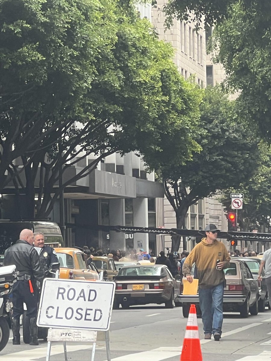 More from the Michael Jackson biopic production today in downtown Los Angeles, tomorrow they will also be filming.