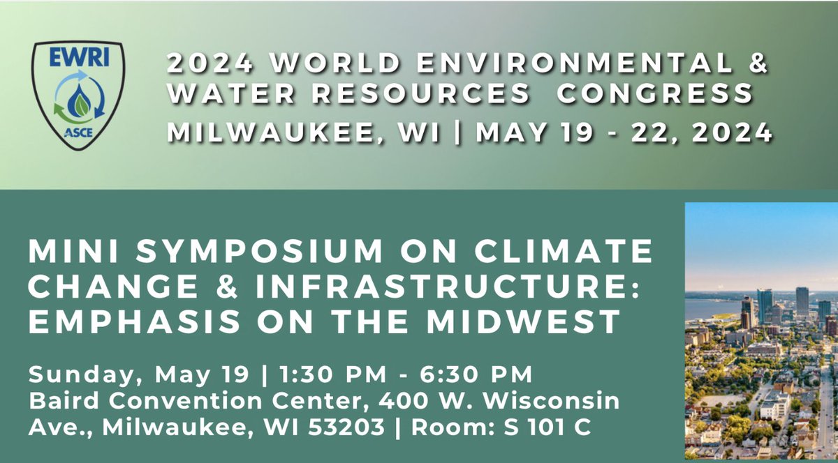 Join us on May 19th—$60. Topics include actionable future climate #rainfall data, #climateadaptation for infrastructure, # equity in planning, and #climatemigration. Register ewricongress.org/program