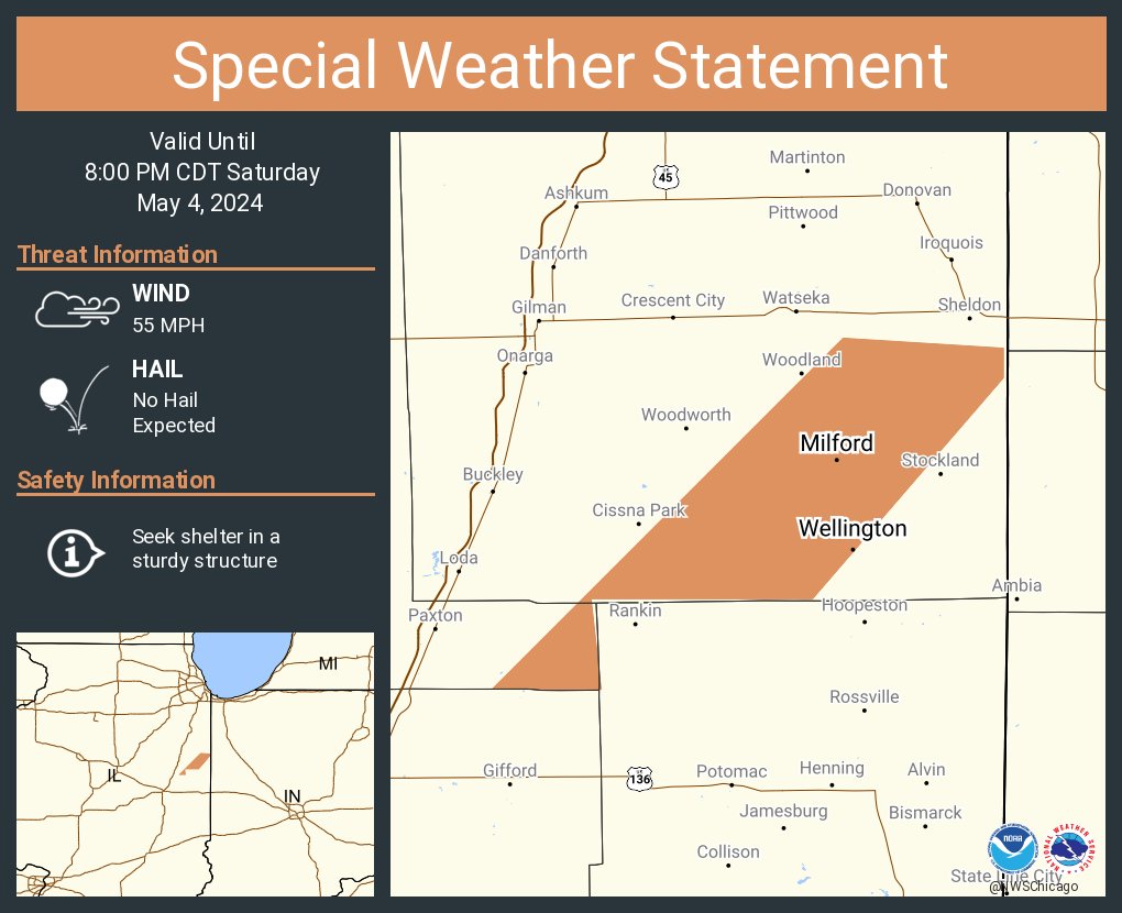 A special weather statement has been issued for Milford IL, Wellington IL and Goodwine IL until 8:00 PM CDT