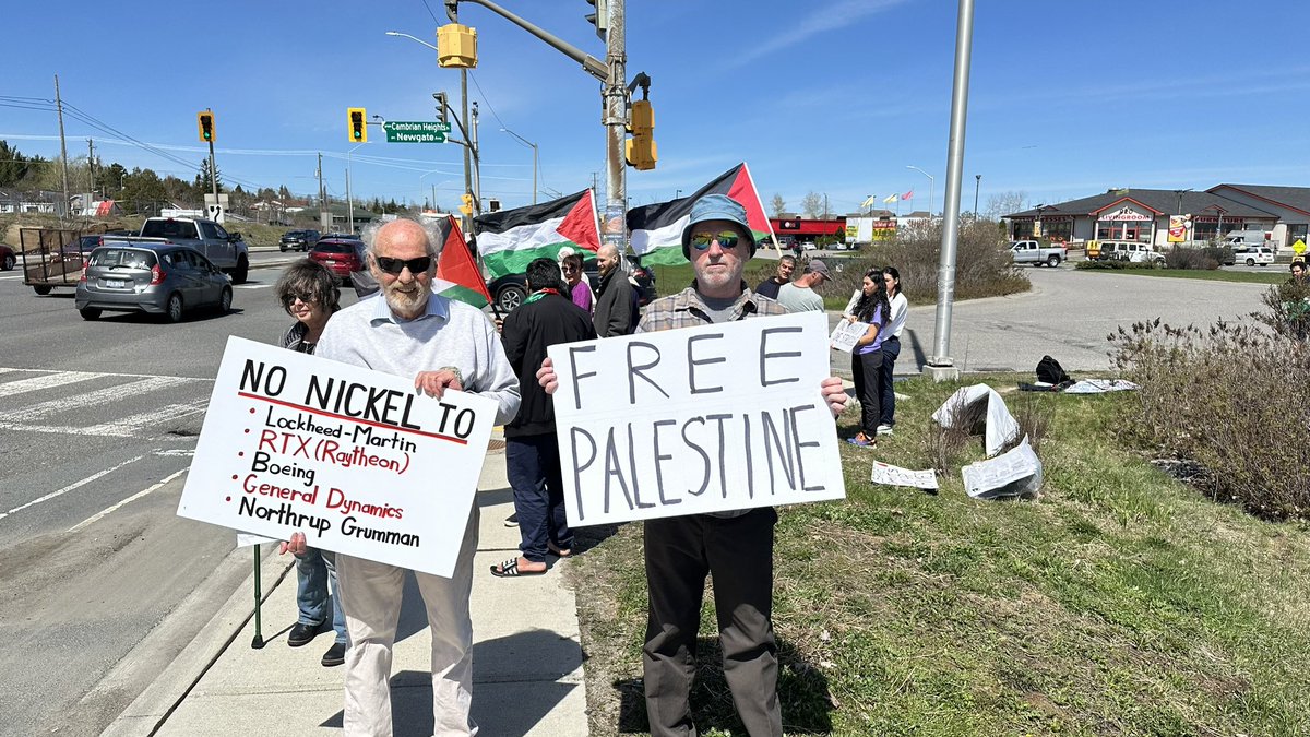Sudbury, Ontario, Canada, the nickel mining city, today. Lots of people honking in support. A few grim hitler arm raises and white supremacist slogans shouted out of truck windows, typical for Ontario, but overall, support. #EndApartheid #CEASEFIRE_NOW