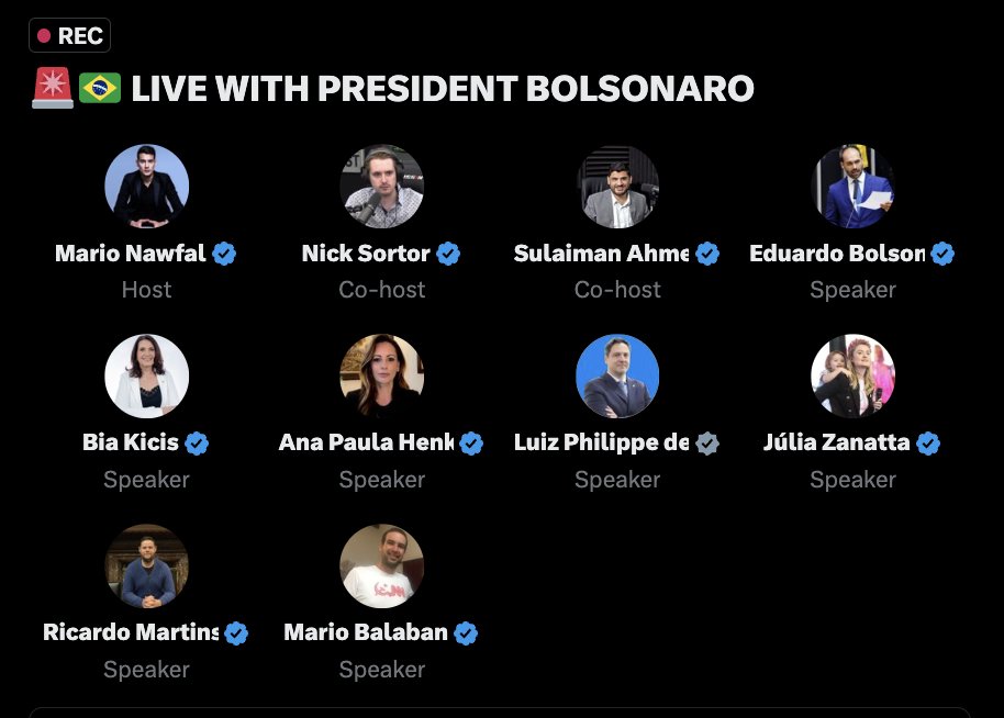 🚨🇧🇷BREAKING: BOLSONARO X SPACE IS CENSORED IN BRAZIL 

My Live X Space with former President Bolsonaro is BEING BLOCKED IN BRAZIL.

In Brazil, you MUST turn on a VPN and point it to a different country to listen.