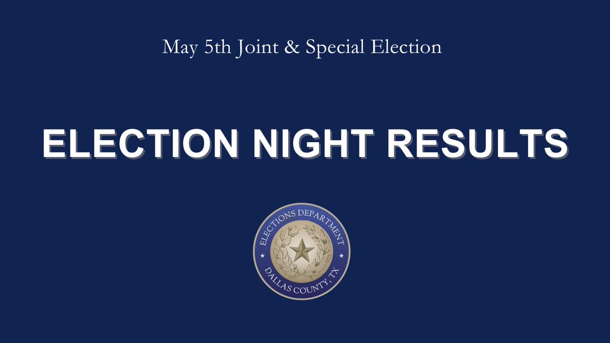 Polls are closed! You can see the Early Voting results now and the Election Day results starting at 9pm at DallasCountyVotes.org/election-resul… or on our Election Night Results interactive page at bit.ly/May4thResults