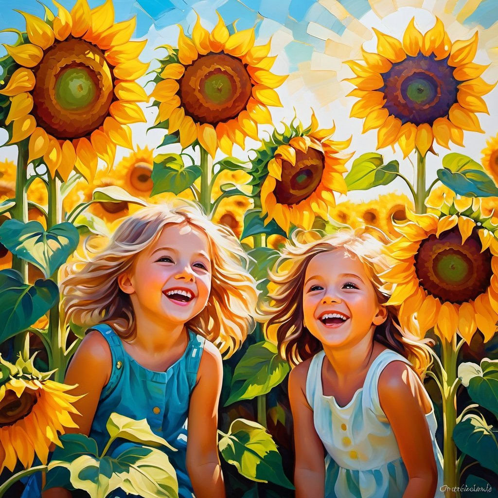 Playing in fields of sunflowers. 

#ai
#AIArtwork