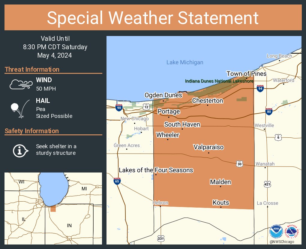 A special weather statement has been issued for Portage IN, Valparaiso IN and Chesterton IN until 8:30 PM CDT