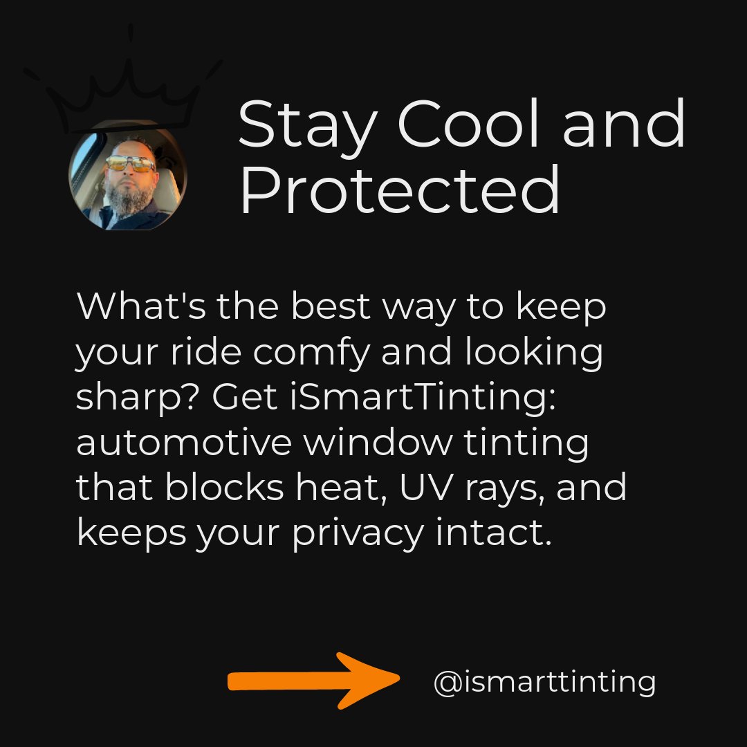 iSmartTinting offers just that with advanced tech and a lifetime warranty. Stay cool, sharp, and smart. Book now at: iSmartTinting 5910 Dixie Rd Unit 16, Mississauga, ON L4W 1E9 416 887-6440 ismarttinting.com #CoolComfort #LifetimeWarranty #UVProtection #GlareProtection