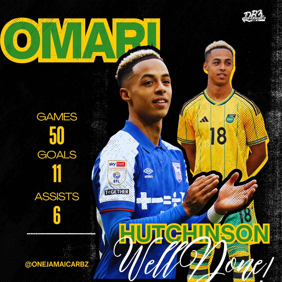 Reggae Boy Omari Hutchinson is now fully promoted to the EPL. After having a stellar season with Ipswich Town played his first 50 professional games garnering 2,562 minutes played with 11 goals and 6 assists. Keep pushing those extraz! 🔥🇯🇲

#reggaeboyz #Ipswich #EFLChampionship