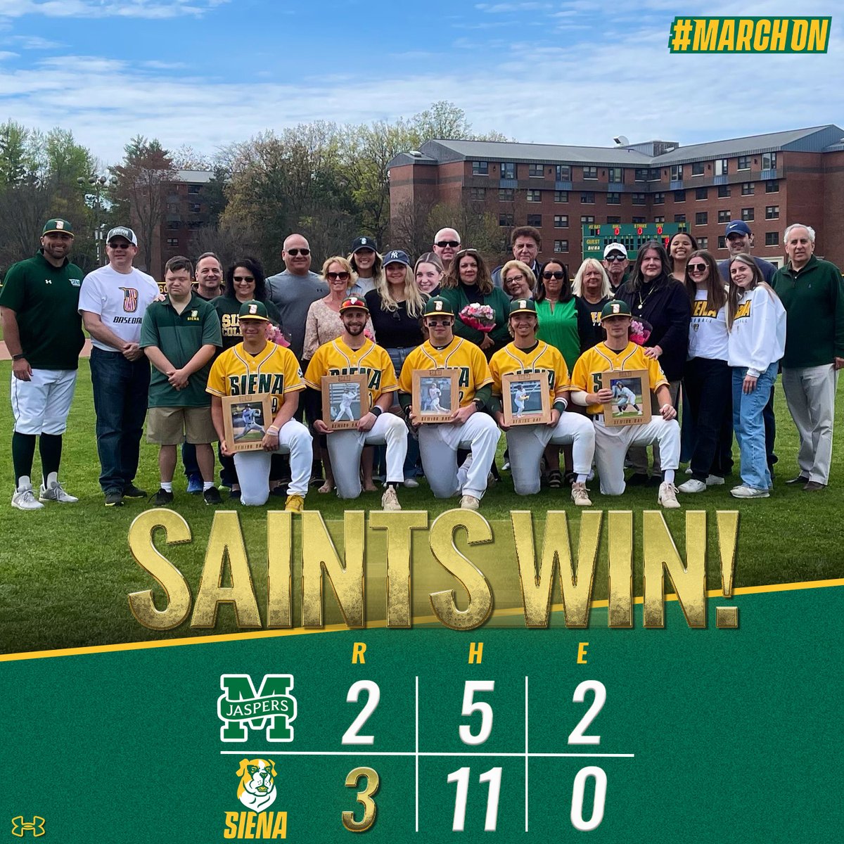 ⚾️ RECAP | @SienaBaseball celebrated Senior Day with a walkoff victory at Connors Park on Saturday

📰 t.ly/SMWZN

#MarchOn x #SienaSaints x #NCAABaseball x #MAACBaseball