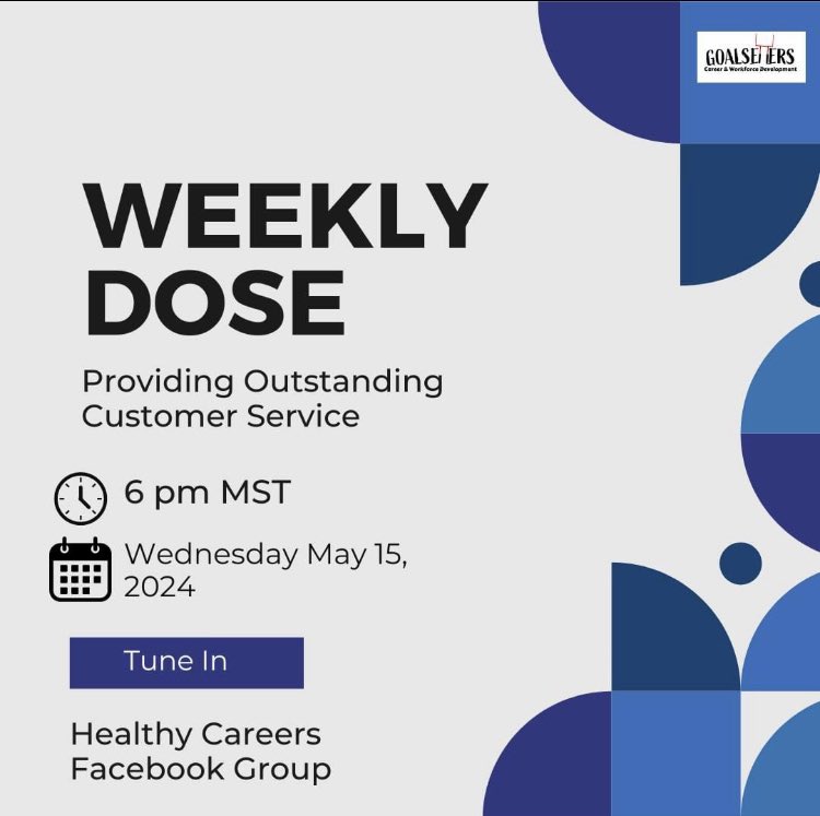 YOU'RE INVITED! Join us for the Weekly Dose Wednesday May 15 In the Healthy Careers Facebook Group for, 'Providing Outstanding Customer Service.' Click the link to tune in: facebook.com/groups/2834594… #careercoach #businesscoach #hradvisor #resumeservices #goalsetterscwfd