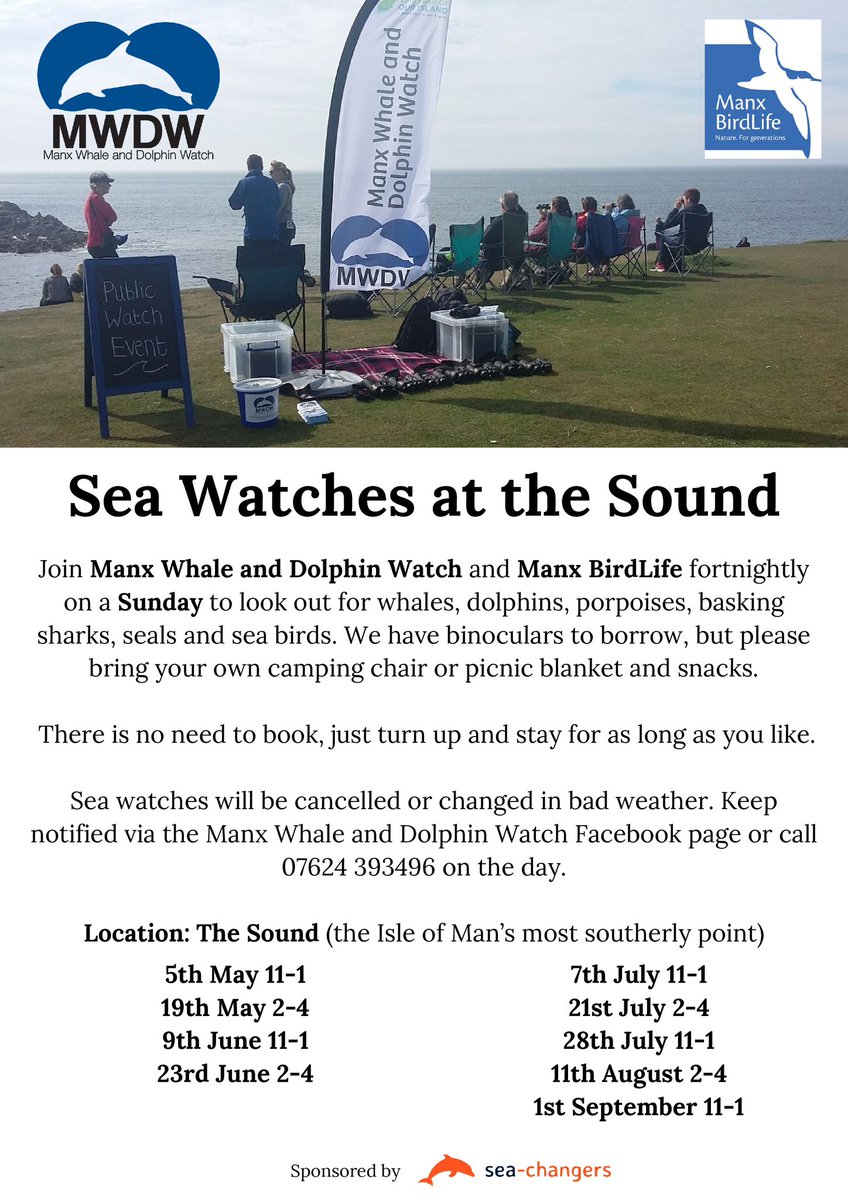 From Manx Whale and Dolphin Watch…🐳🐬 The first Sea Watch of 2024 is at the Sound is today (Sunday), 11am-1pm. Join a relaxing couple of hours looking out for whales, dolphins, porpoises, seals, seabirds and more. Watch for any updates via MWDW Facebook. #OurBiosphere