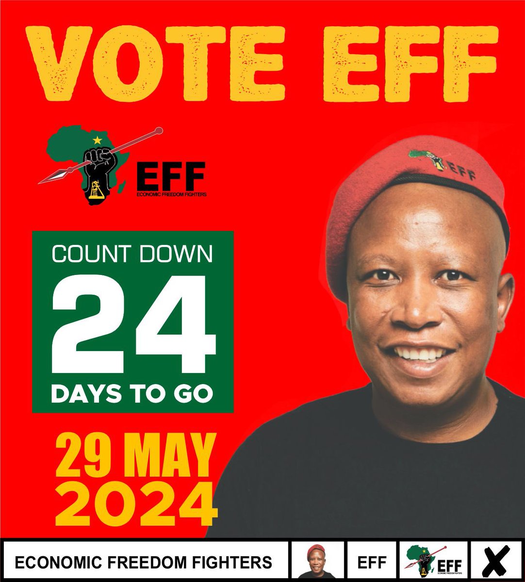 ♦️24 Days To Go♦️ It is the EFF that will bring about true freedom, economic freedom and change the lives of our people. We call on our people not to be tricked into believing falsehoods by fraudsters who are hellbent on selling strategic state-owned assets that belongs to our…