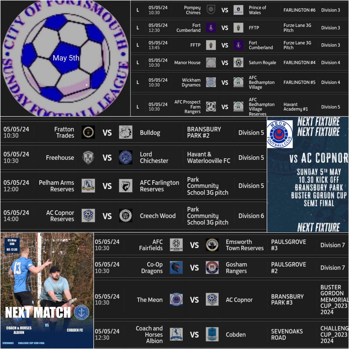 Pompey_Football's tweet photo. β½οΈ Sunday Fixtures β½οΈ
@the_portsmouth
Into the last month of the season .. and more #League games to enjoy π
.. plus two #Big π S/F games,
@HorsesAlbion
v @CobdenFC .. in the #Challenge
@FcMeon v @accopnor .. in the #Buster
#enjoyAll π https://t.co/wjVhtg6Aag