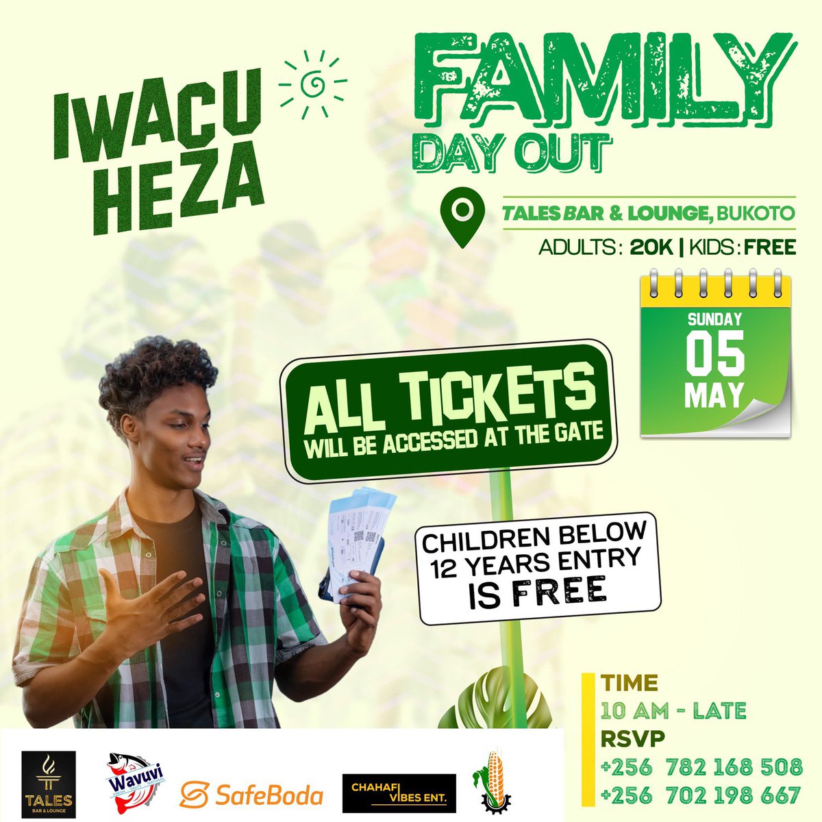 #Ads
📍 Tales Bar and lounge, Bukoto 
📅 Today 

Finally the #FamilyDayOut is here. 
Tickets for as low as 20k for adults and free entrance for kids below 12 years of age and a table is at 500k.

Tickets are only accessed at the gate.

#IwacuHeza 
#TweseTuribamwe