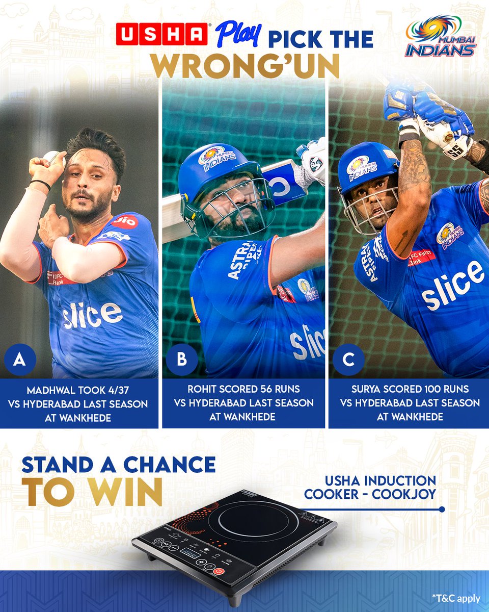 Try & spot the 𝐖𝐫𝐨𝐧𝐠'𝐔𝐧 to claim the prize! 🎁 Tell us the incorrect stat 👇 & stand a chance to win @UshaPlay Induction Cooker - Cookjoy ♨️ Read the T&C here! 👉 bit.ly/USHAContest #MumbaiMeriJaan #MumbaiIndians