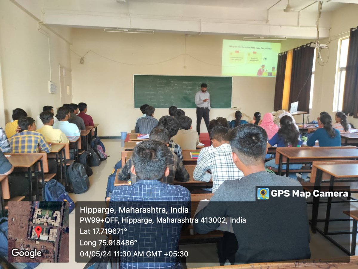 Guest lecture
Class- SY E&TC
Resources Person - Mr. Nikhil Jindam 
 Sr. Specialist Full Stack Developer 
Company - Colgate Global Business Services Mumbai.

Topic - Pointers, structures, STL in C++

Coordinator - A. I. Nadaf