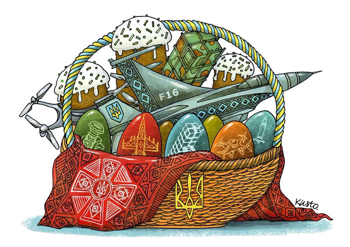 Today, Orthodox Ukrainians celebrate Easter. The dream Easter basket of each Ukrainian looks like this. 🖼: Oleksii Kustovskyi