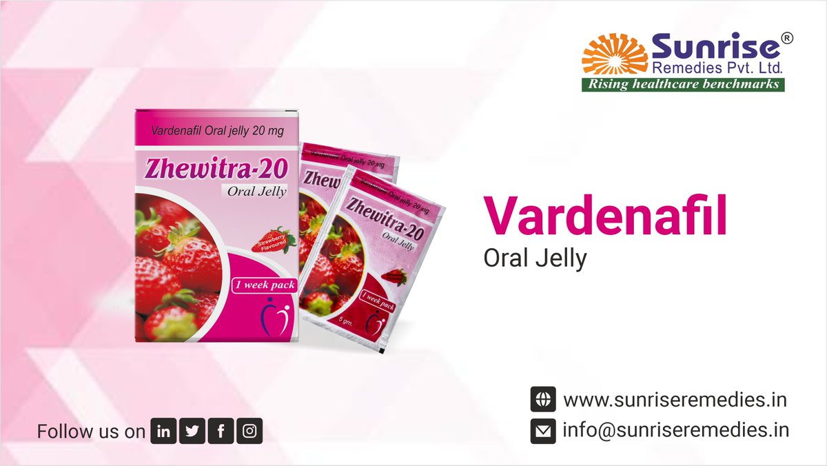 A Perfect Life is a Happy Life With Zhewitra Oral jelly Contains #VardenafilOraljelly Most Popular Products From Sunrise Remedies Pvt. Ltd.

Read More: sunriseremedies.in/our-products/z…

#ZhewitraOraljelly #VardenafilProducts #ErectiledysfunctionProducts #EDMedicine #PEMedicine #Sunrise