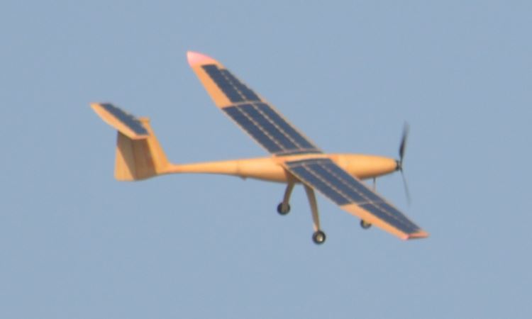 IITK MARAAL-2 autonomous UAV has range up to 200 km & has an improved design..
Specifications:
Weight: 12kg
Power required to cruise (max range): 160W
Solar Power Extraction: 245W (Avg March 5, 2017)
Service ceiling: 1000m AGL
Endurance: 18 hrs
Gliding ratio(L/D): 20
Payload: 7kg