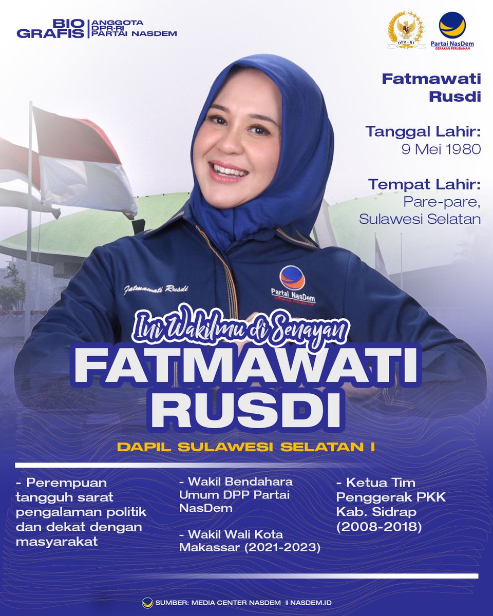 Ini dia wakilmu di Senayan: 𝗙𝗮𝘁𝗺𝗮𝘄𝗮𝘁𝗶 𝗥𝘂𝘀𝗱𝗶 Kakak Fatmawati Rusdi merupakan salah satu srikandi terbaik dari Partai NasDem yang saat ini menjadi Wakil Bendahara Umum DPP NasDem. Salah satu kader terbaik Partai NasDem dari dapil Sulawesi Selatan I ini akan terus…