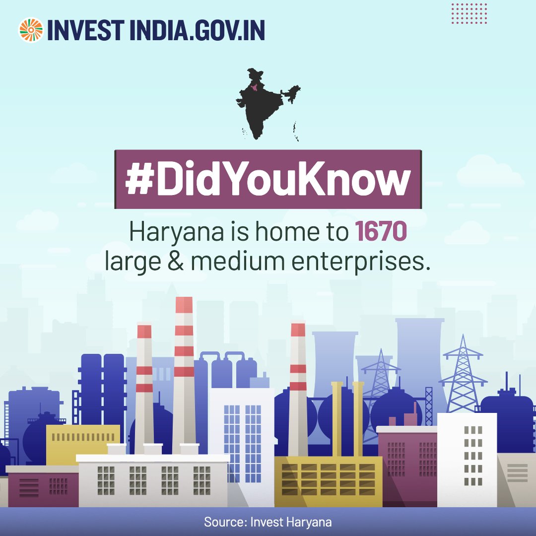 #Haryana's thriving large and medium enterprises drive economic growth and create a robust workforce, offering employment opportunities to ~3 Lakh individuals.

Explore more at: bit.ly/II-Haryana

#InvestInHaryana #InvestInIndia #InvestIndia #DidYouKnow