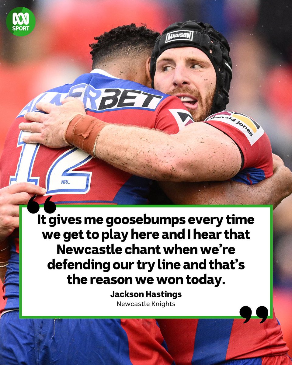 @JackoHastings sharing the love.

📰 Live blog: bit.ly/4a7Y8MT
📱 LIVE FOOTY on ABC SPORT: bit.ly/49LLHXx
#NRL #NRLKnightsWarriors #DefendTheKingdom