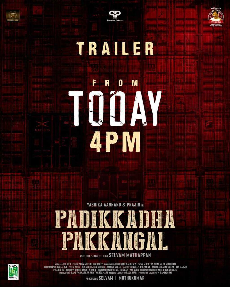 #PadikkadhaPakkangal Trailer From Today 4⃣PM.. Stay Tuned 🕓 @NewMusicIndia #PadikkadhaPakkangalTrailer ⭐ing @actorprajin1 @iamyashikaanand Direction @SelvamS56299 @muthukumar34404 @musicofsai1 @Vairamuthu @padikkadha45363 @JsamCinemas @pro_guna