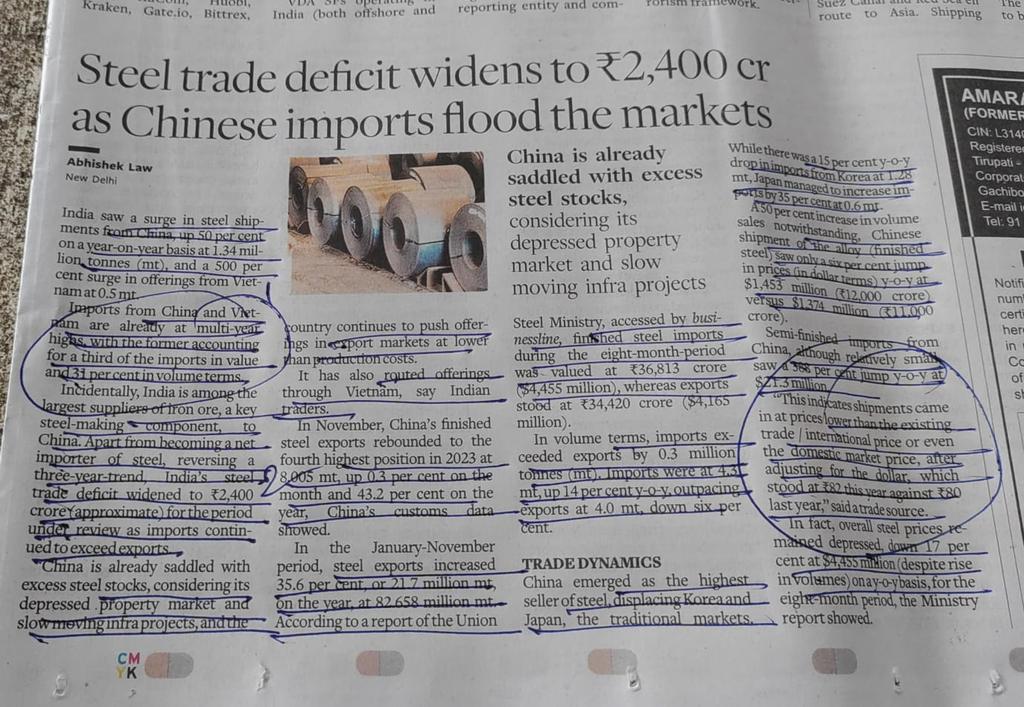 @michaelxpettis India is one of the good Iron ore exporters to Chinese steel mills and they dump these finished steel to undercut our Indian steel mills
