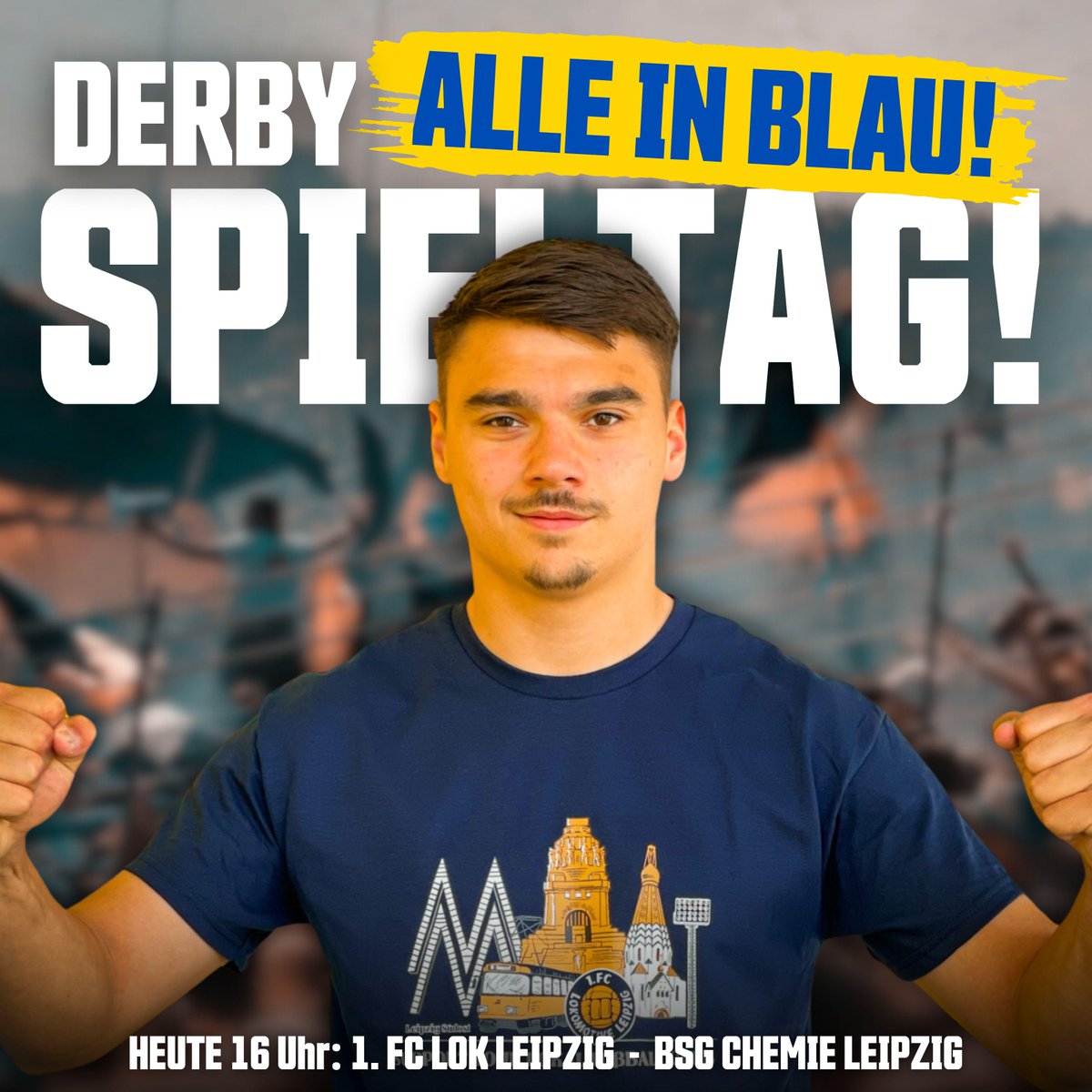 DERBY! ALLE IN BLAU! 💙💛 +++ Heute 16 Uhr: 1. FC Lok – BSG Chemie +++ 👉 Tagestickets: bit.ly/Lok-Tickets #LOKBSG #fußballpur #lokleipzig