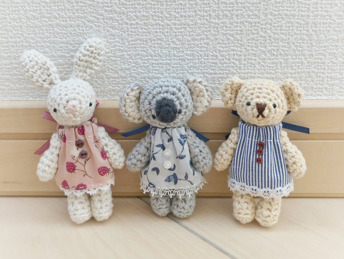 p_kinokoara's tweet photo. 身長8cm程のあみぐるみ🐰🐨🐻 https://t.co/i5wYT0txBW