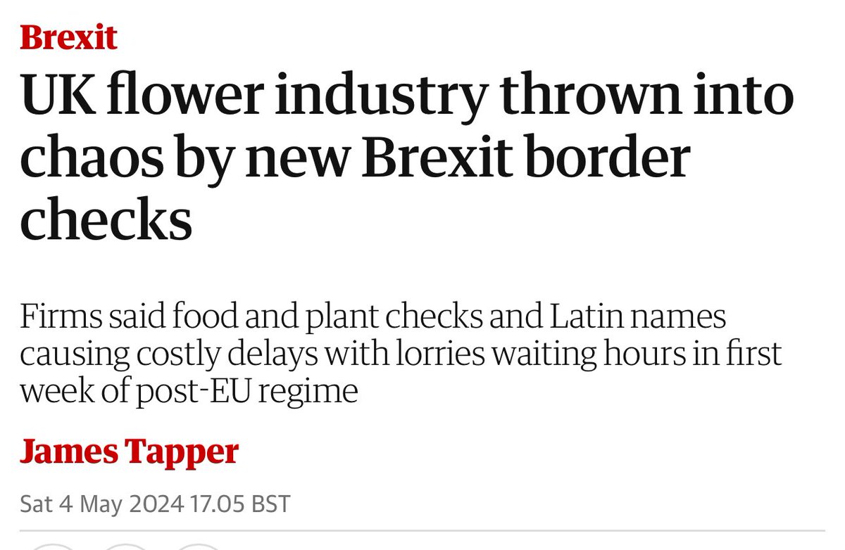 New Brexit border checks are causing havoc for the flower industry with trucks getting stuck for hours and missing delivery slots. theguardian.com/politics/artic…