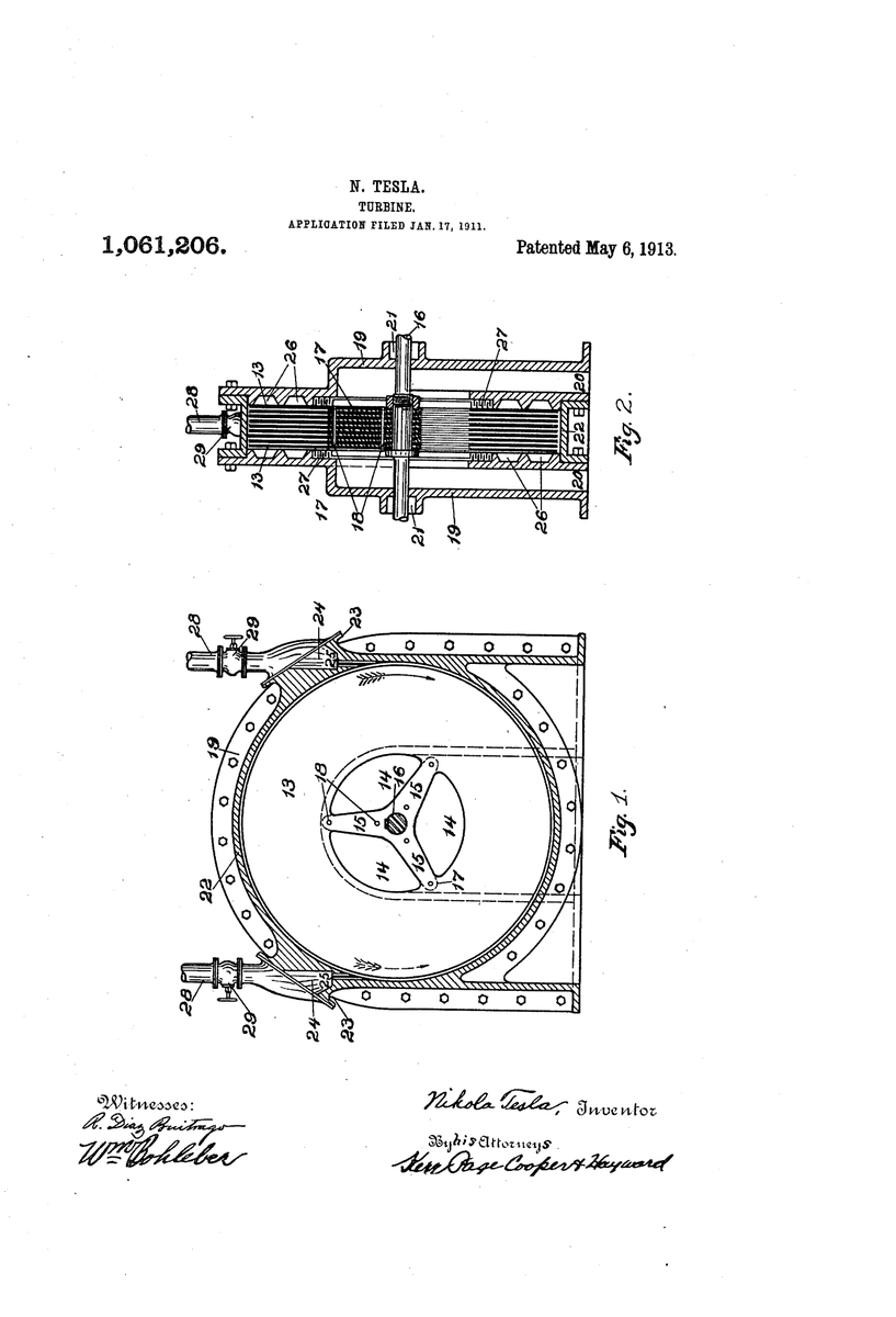 On May 6, 1913, Nikola Tesla patented Turbine.