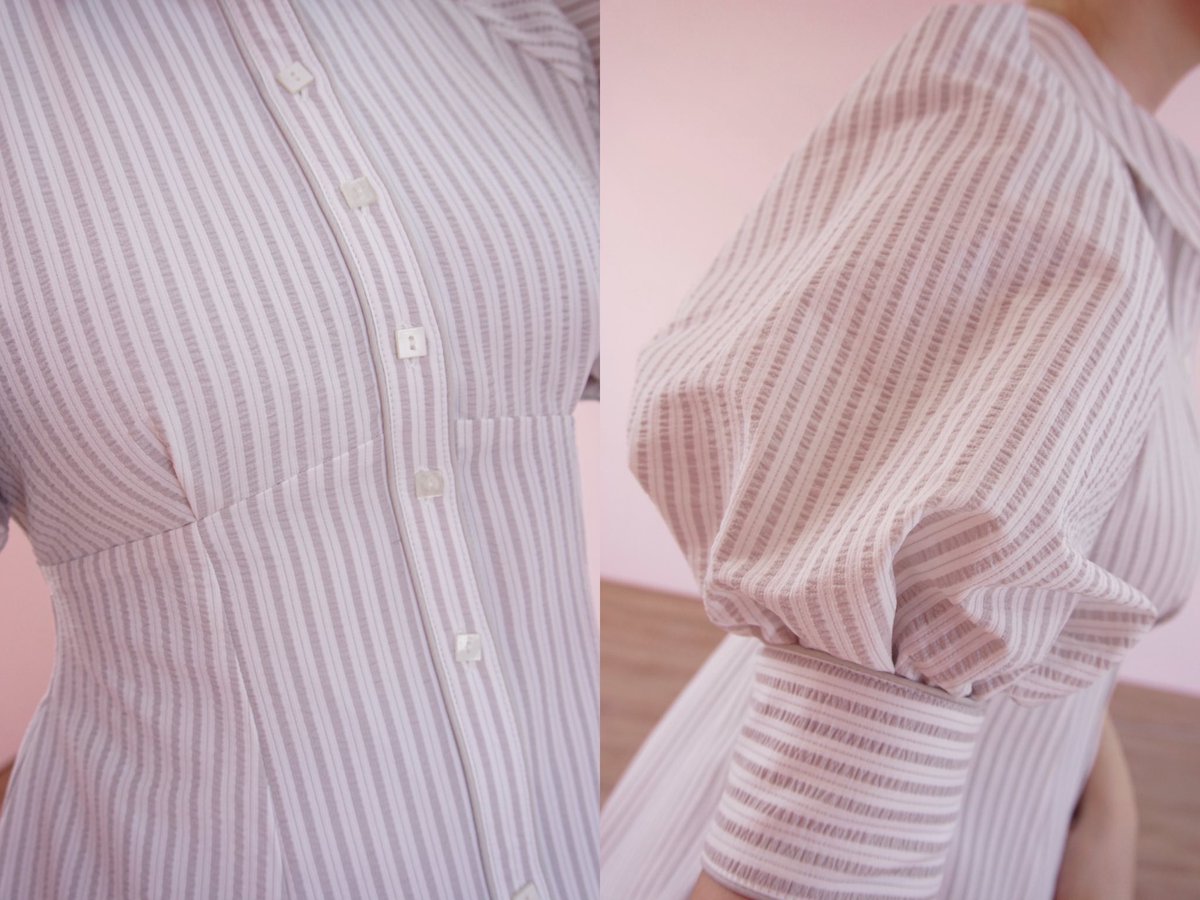 🤍Volume Sleeve Stripe Dress - taupe
👜Club hers
#herlipto