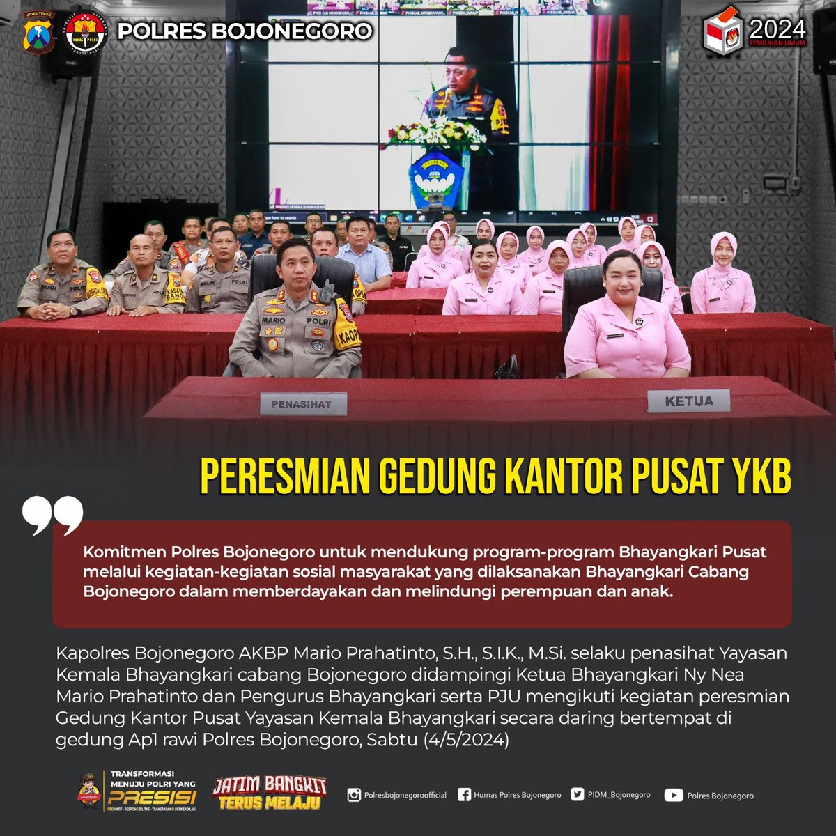 Peresmian Gedung Kantor Pusat YKB #polresbojonegoro #maturpakkapolres #humaspolri #polripresisi #sinergitastnipolri @DivHumas_Polri @HumasPoldaJatim @Spripim_Polri