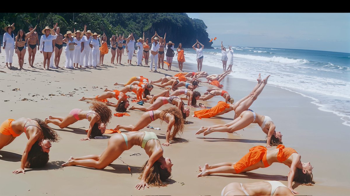 Beachfront yoga class.