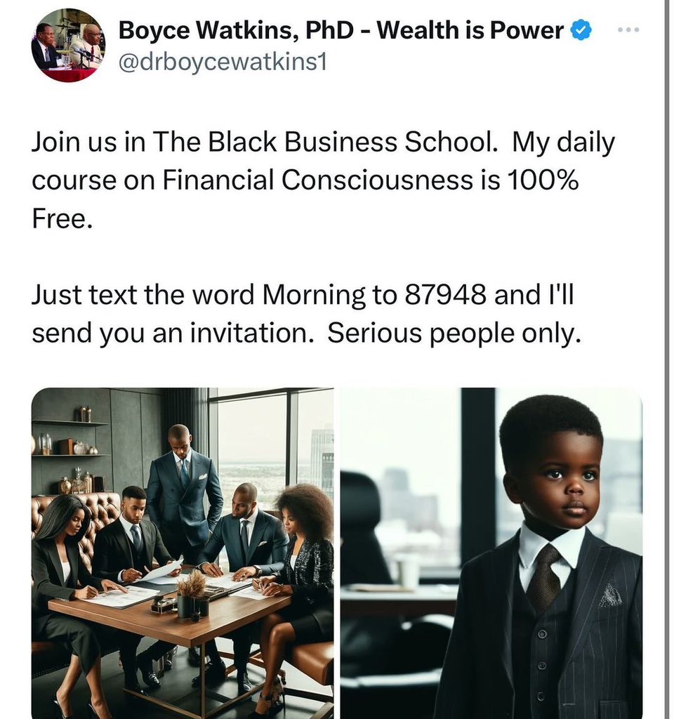 We meet every morning at 10 am est to plan the Black Economic Revolution. 

My PhD is in Finance from The Ohio State University.  I would love to support you and your family if you are serious about reaching your economic objectives. 

#BlackWealth #Powernomics #BlackLivesMatter
