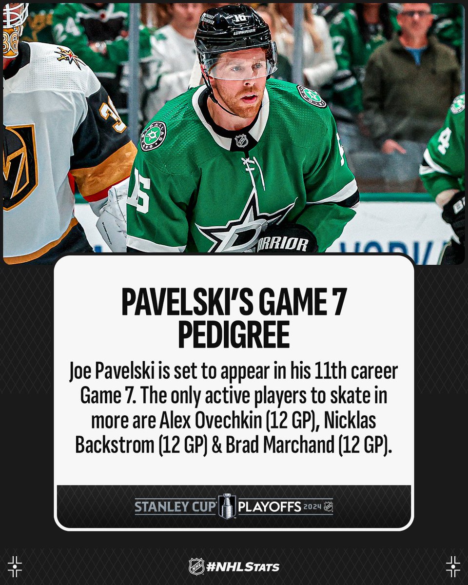 Joe Pavelski brings plenty of #Game7 experience to the table and will look to use it tonight when the <a href="/DallasStars/">Dallas Stars</a> aim to advance to the Second Round. #StanleyCup

More Game 7 #NHLStats: media.nhl.com/public/news/17…