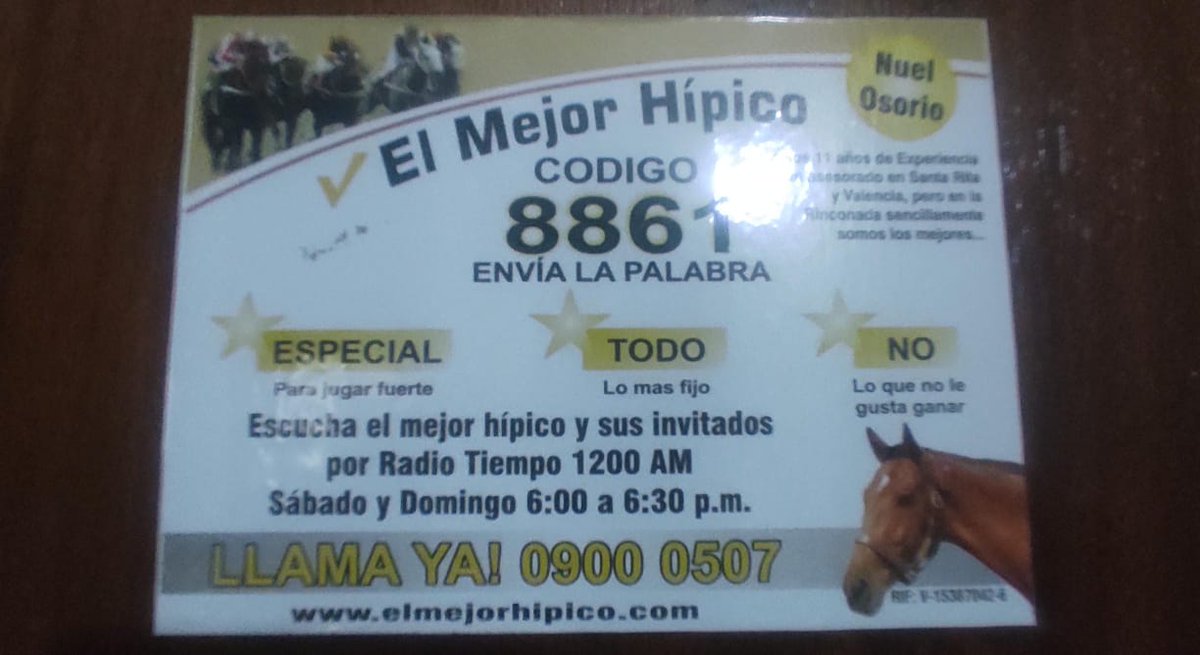 Domingo 5/05/2024
#LaRinconada

Manejo 4 Grandes Favoritos que no me gustan para ganar, todos son primer favorito de la revista Gaceta HIPICA, cuidado te dejan mamando y loco.

Mi línea
10)12 Queen GREISA.

Monto= 100 Bolívares.

Pago MOVIL Venezuela 
0102-04121563712-15387042