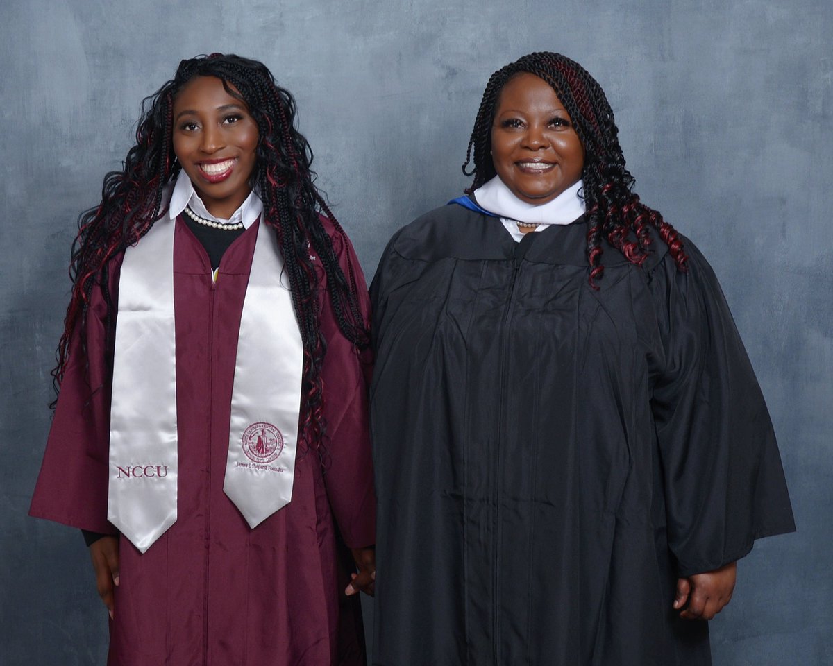 On this celebration-filled day, Tammy Miller Wilson graduated from @ECSU with a degree in Interdisciplinary Studies on the same day that her daughter Jamison graduated with a degree from North Carolina Central!

#vikingpride #eaglepride #hbcupride