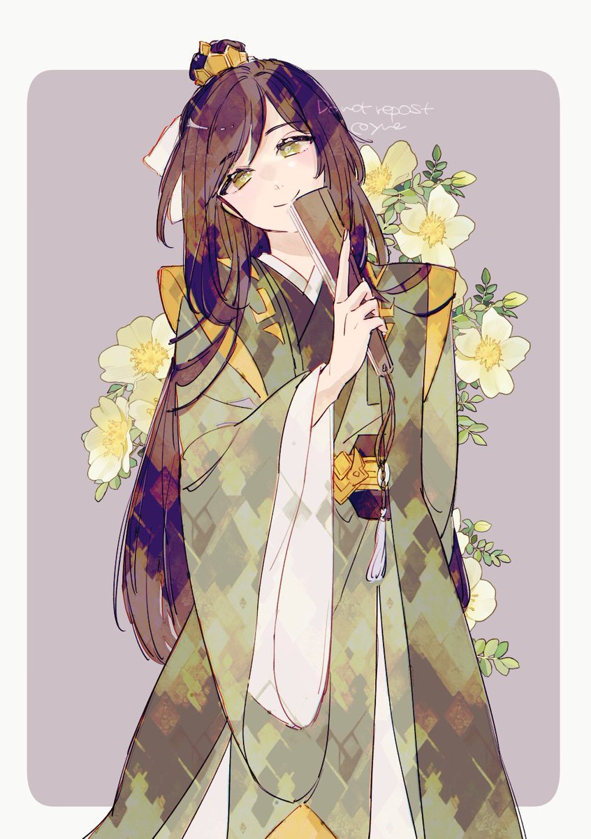 1girl solo long hair looking at viewer smile brown hair long sleeves  illustration images