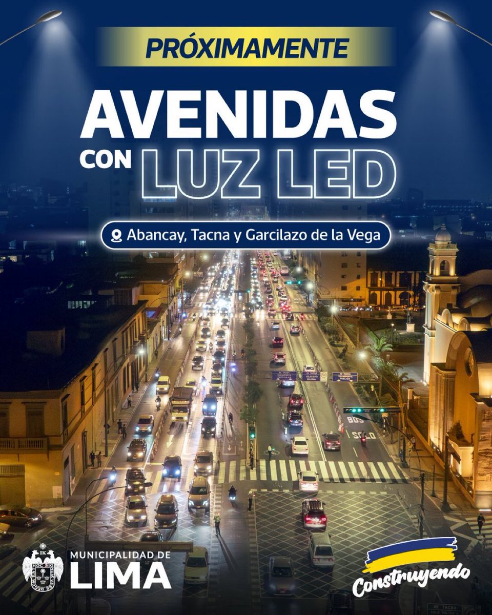 💡¡𝗜𝗟𝗨𝗠𝗜𝗡𝗔𝗠𝗢𝗦 #𝗟𝗜𝗠𝗔 𝗖𝗢𝗡 𝗟𝗨𝗭 𝗟𝗘𝗗! 👏🏼 Las avenidas Abancay, Tacna y Garcilaso de la Vega ya cuentan con este sistema, lo que proporciona mayor alumbrado y calles más seguras.