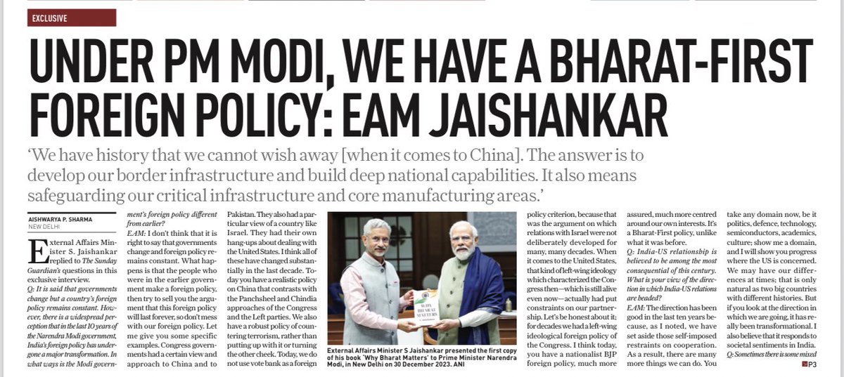 DrSJaishankar's tweet photo. Under PM @narendramodi, we have a Bharat First foreign policy. 

My interview in @SundayGuardian : 

https://t.co/LP1QbszTSb https://t.co/IuJhw8eqo7