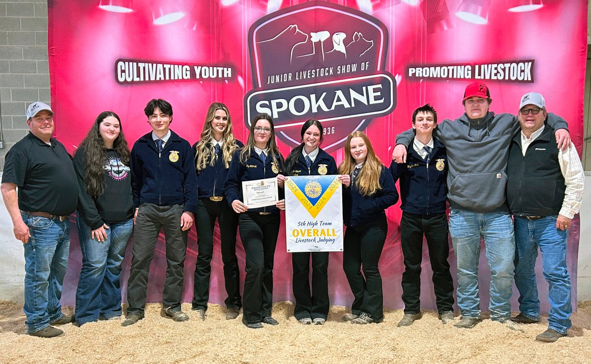 The Stanwood FFA team placed 5th at the state Junior Livestock Show last week in Spokane! Congrats to Joe Ramono, Stella Nelson, Raya Jacobson, Jamie Dalke, Lukas Main, Ryann Mitchell, Izzy Pederson, and Austin Staffenhagen. And thanks to Chris Carlson for helping coach!