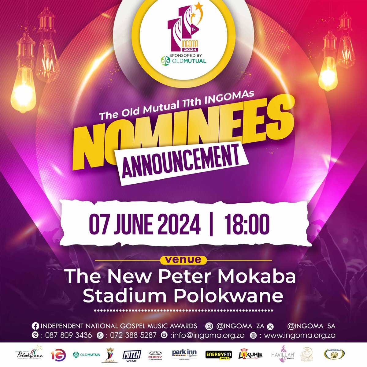 Stay tuned for the announcement of nominees of the Old Mutual 11th INGOMAs on 7 June 2024 at the new Peter Mokaba Stadium. #LokuhleFM