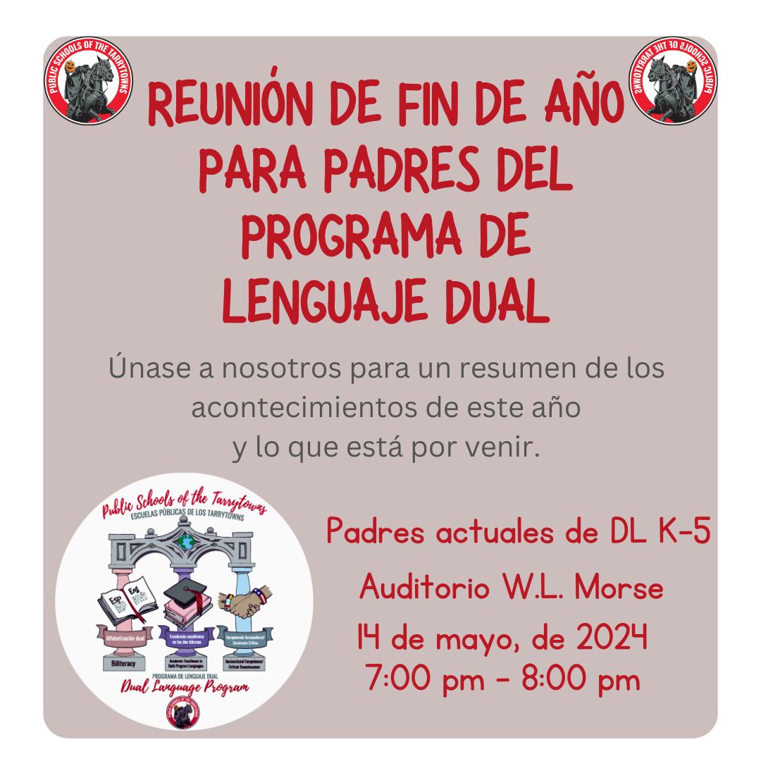 Reminder: K-5 Dual Language families, join our Director of Multilingual Programs for important updates and enhancements to our program. Don't miss this informative session!

📅 Date: May 14, 2024
🕖 Time: 7 PM
📍 Location: WL Morse Auditorium