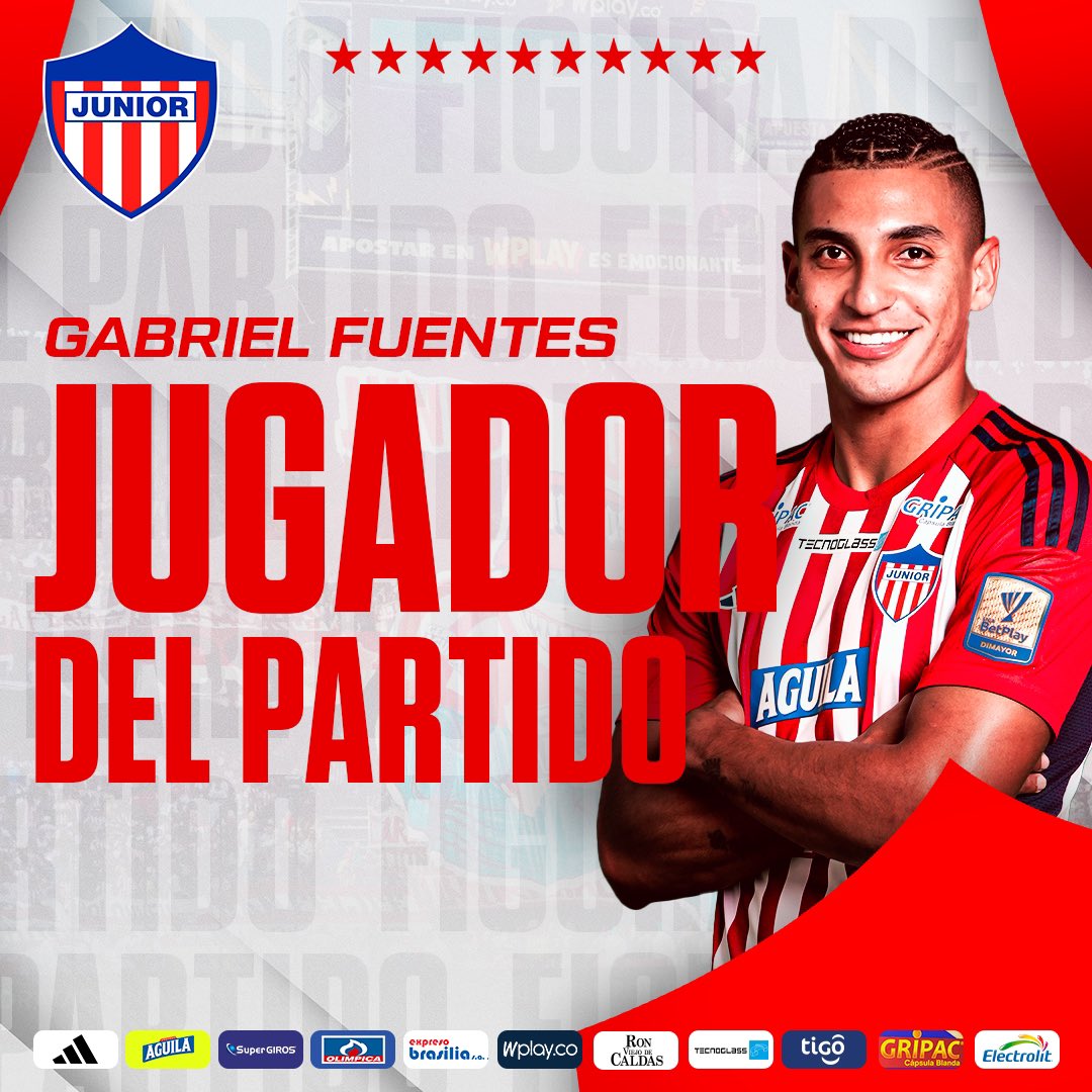 🏆¡EL MVP! Nuestro lateral Gabriel Fuentes fue elegido como la figura del encuentro ante Millonarios. #VamosJunior🔴⚪️🔵
