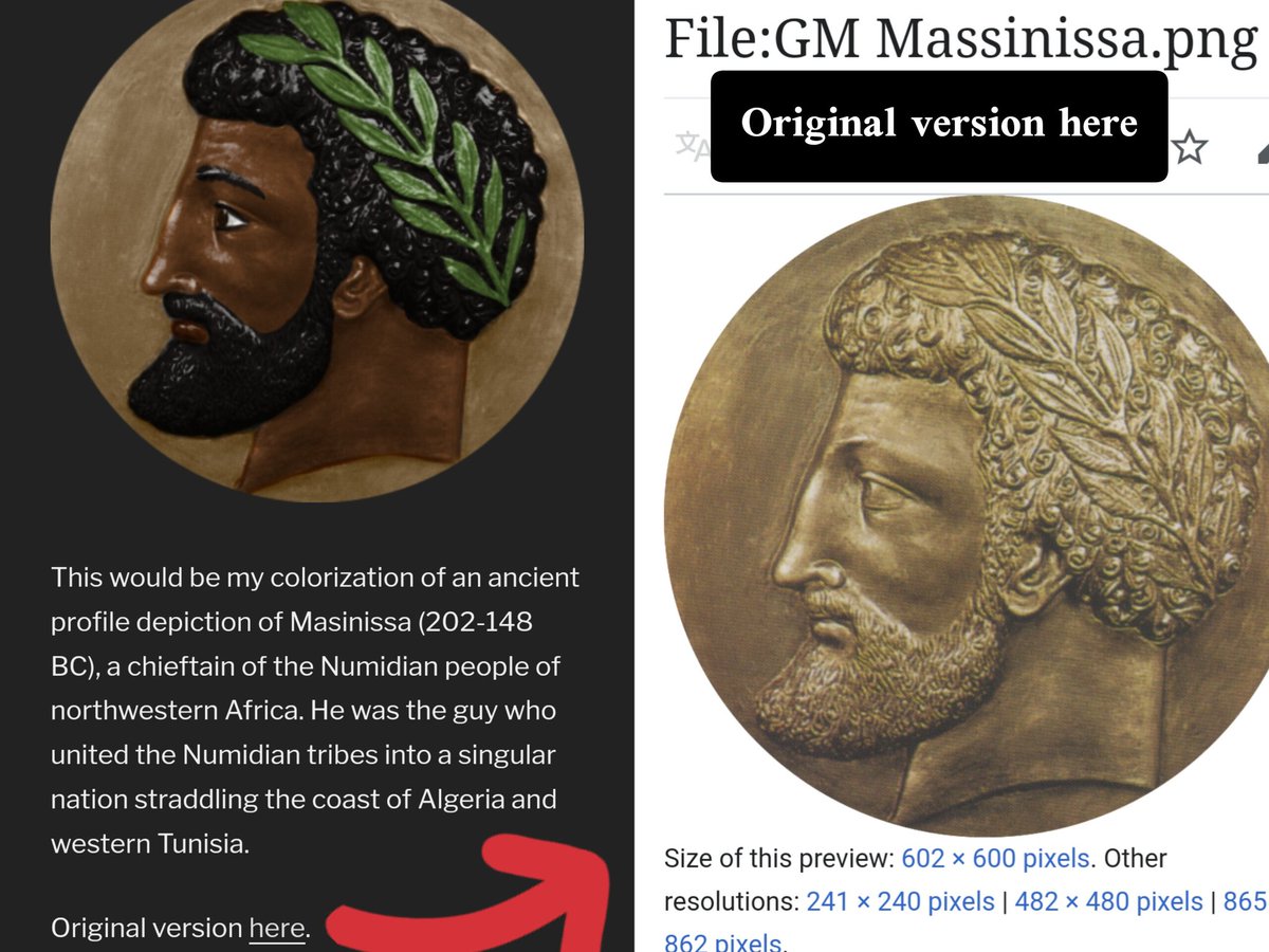 algeria_numidia's tweet photo. They support the #Afrocentric narrative, which colors all North African characters in color ⚫, including our #Numidian king Masinissa.
They are a threat to Algerian nationalism 🇩🇿 https://t.co/QznWKZx6Nd