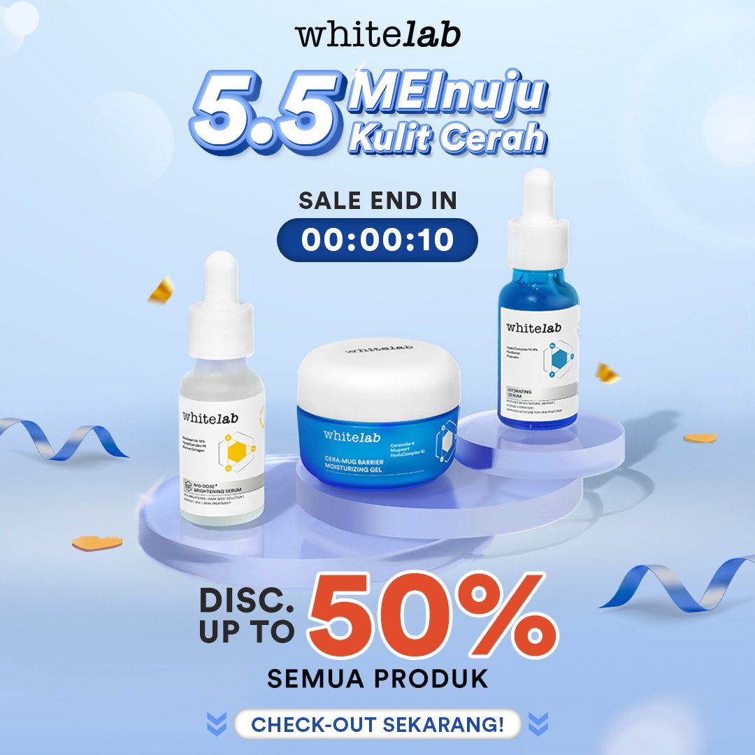 whitelab_id's tweet photo. 5.5 MEInuju Kulit Cerah📈✨
SALEEEEE‼️ ini kan yang kamu tunggu-tunggu? Diskonnya sampai 3 atau 4 hari tapi cuma hari ini FLASH SALE TERMURAH🥳
Coba cek aja sekarang!
Buy 2 Get 1 FREE
https://t.co/gWR3m6oUUz
#55SALE https://t.co/vJlhdOHgNu