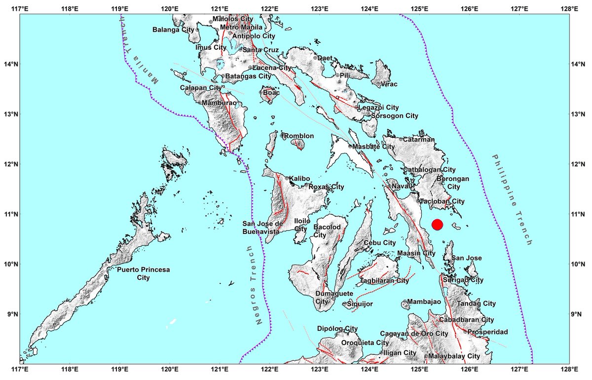 A magnitude 4 earthquake hit waters off Abuyog, Leyte, at 6:09 a.m. on Sunday, May 5, according to Phivolcs.

Intensity 3 was felt in Dulag, Abuyog, and MacArthur, Leyte.
Intensity 2 was felt in Tolosa and Tanauan, Leyte; Lawaan and Balangiga, Eastern Samar.

#LindolPH…