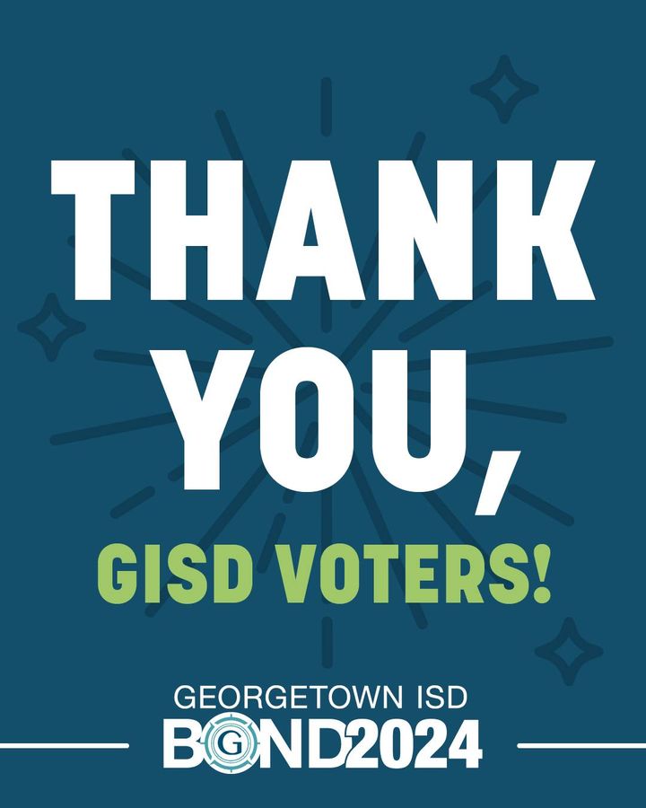 THANK YOU Georgetown! All 4 propositions on the May ballot passed. We are grateful for your support and belief in what this bond will do for students for generations. Read the full story on our website: bit.ly/2024BondPackage