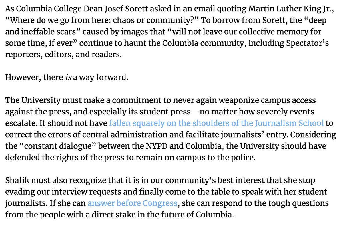 “The University must make a commitment to never again weaponize campus access against the press, and especially its student press—no matter how severely events escalate.”